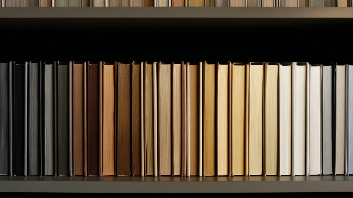 Library Bookshelf with Color Gradient Book Spines from Dark to Light, Reading and Bibliotherapy Concept