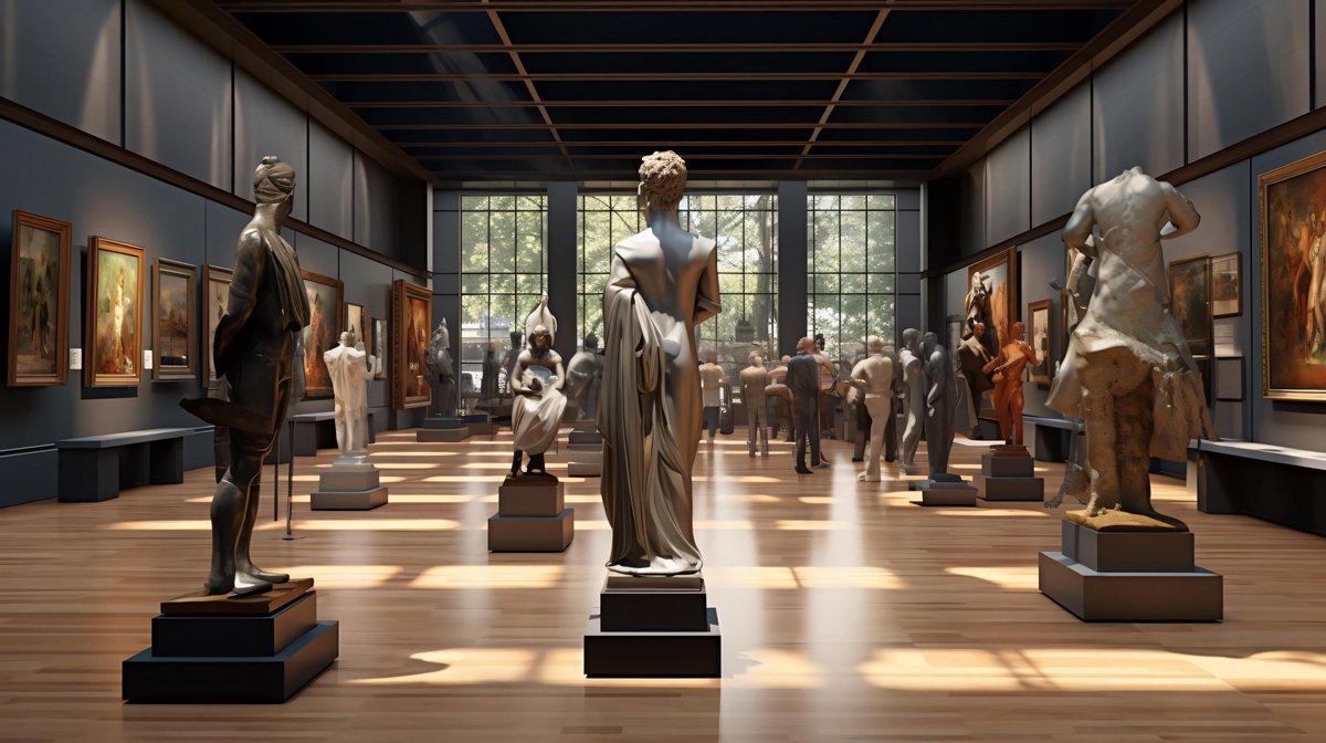 a group of statues in a museum