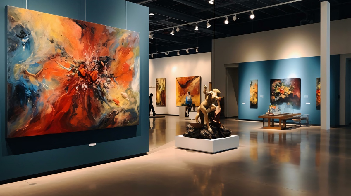 a museum with art on the wall